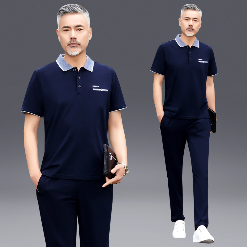 中老年运动套装男夏季短袖长裤宽松中年人休闲运动服男士爸爸夏装