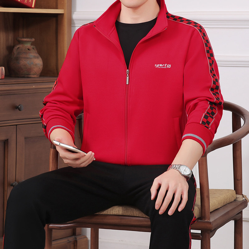 中老年男士休闲卫衣春秋新款爸爸装春装外套大码运动服套装三件套