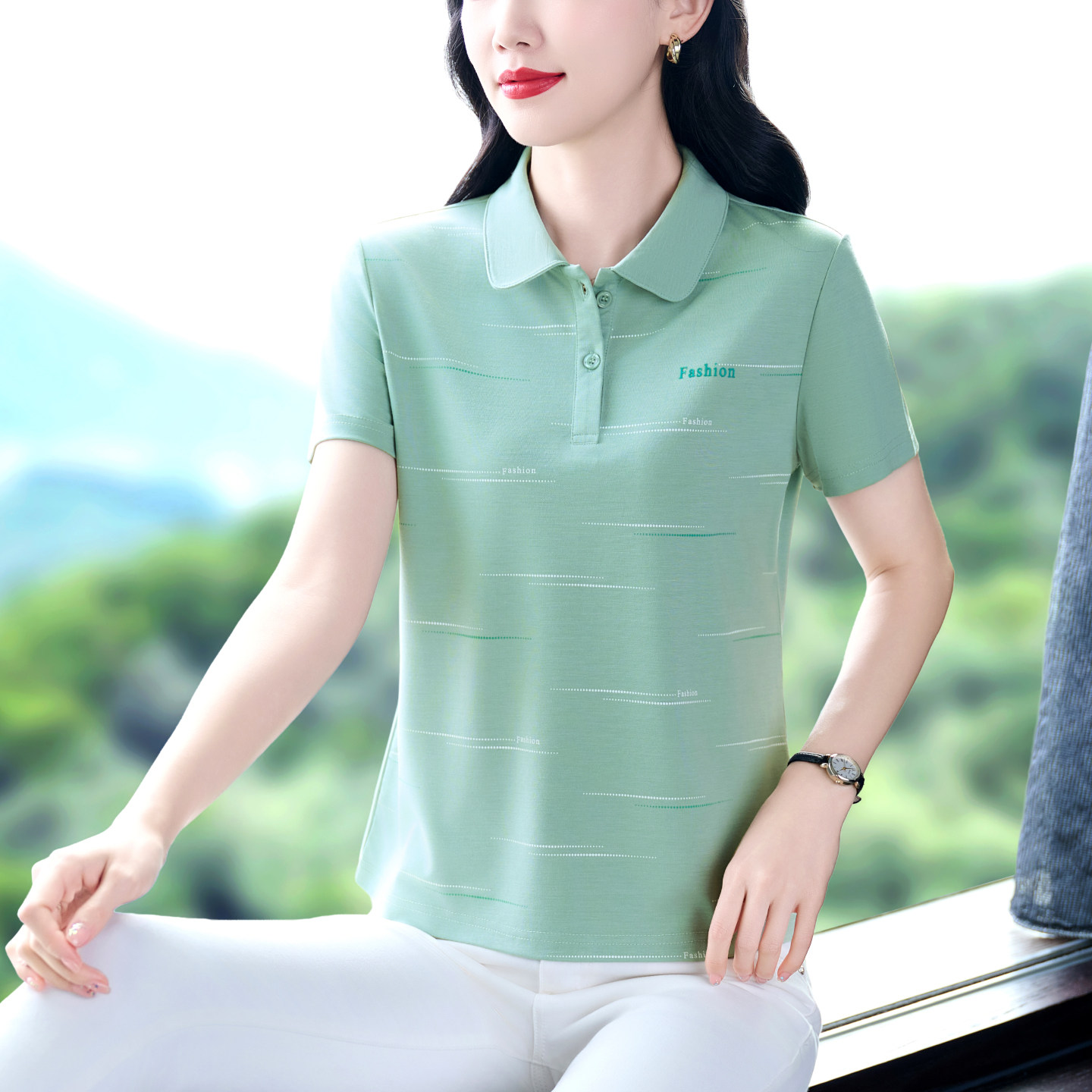 品牌冰丝polo衫女2026新款夏季时尚洋气休闲薄妈妈显瘦上衣服印字