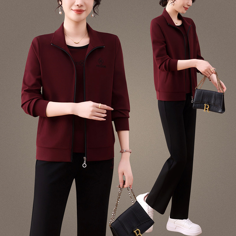 50多岁妈妈秋装外套中老年人运动套装女春秋季中年妇女上衣三件套