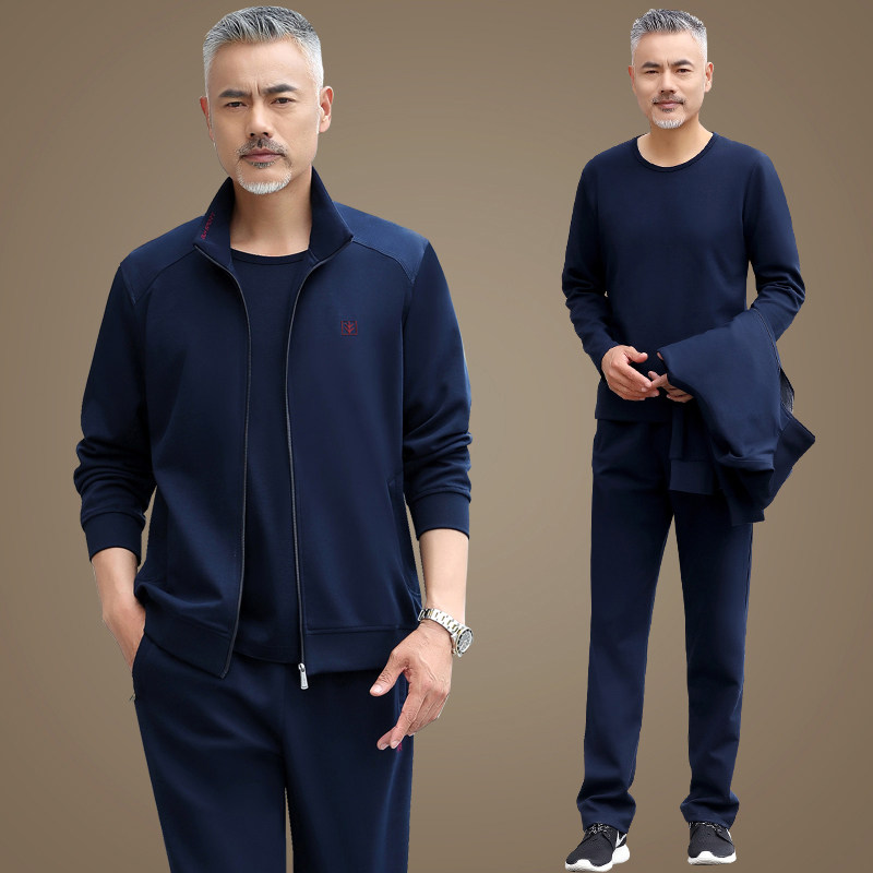 中老年运动套装男士春秋季三件套2025新款爸爸春装休闲运动服套装