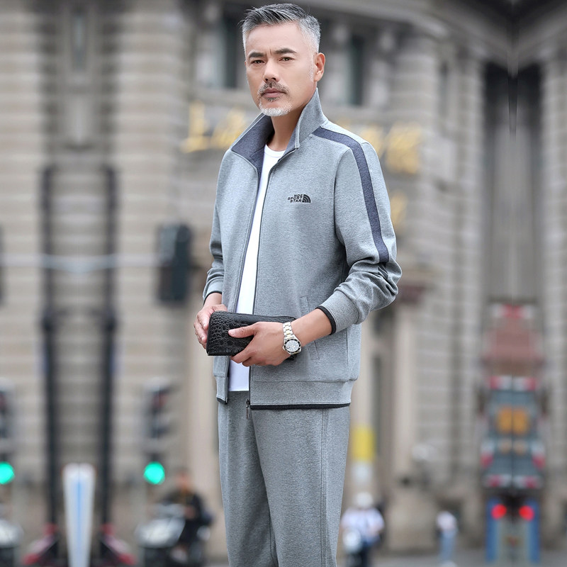 男士休闲运动套装春秋中老年运动服爸爸春装运动套装男装两三件套