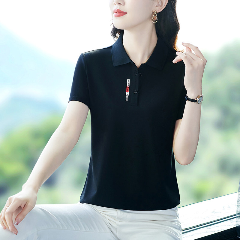 天丝短袖t恤女夏2026新款时尚气质妈妈polo衫印花上衣百搭翻领潮