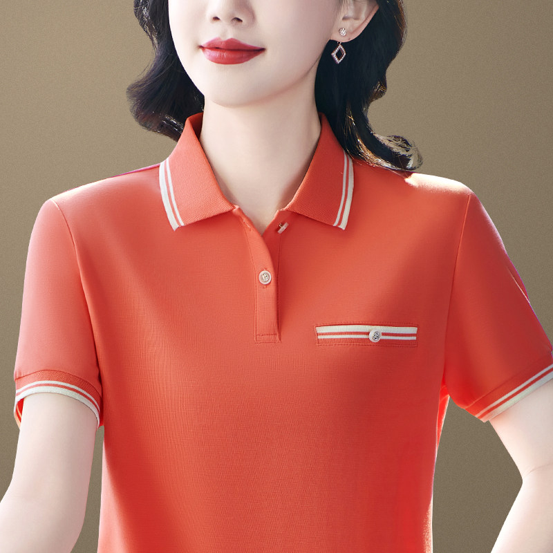 女士夏季翻领短袖t恤2025年新款减龄宽松大码POLO衫休闲运动上衣
