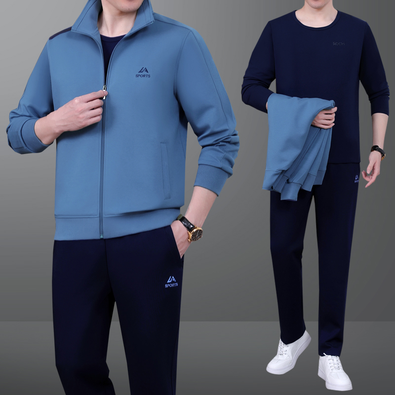 中老年运动套装男秋冬季爸爸装大码休闲运动服男士加绒加厚三件套