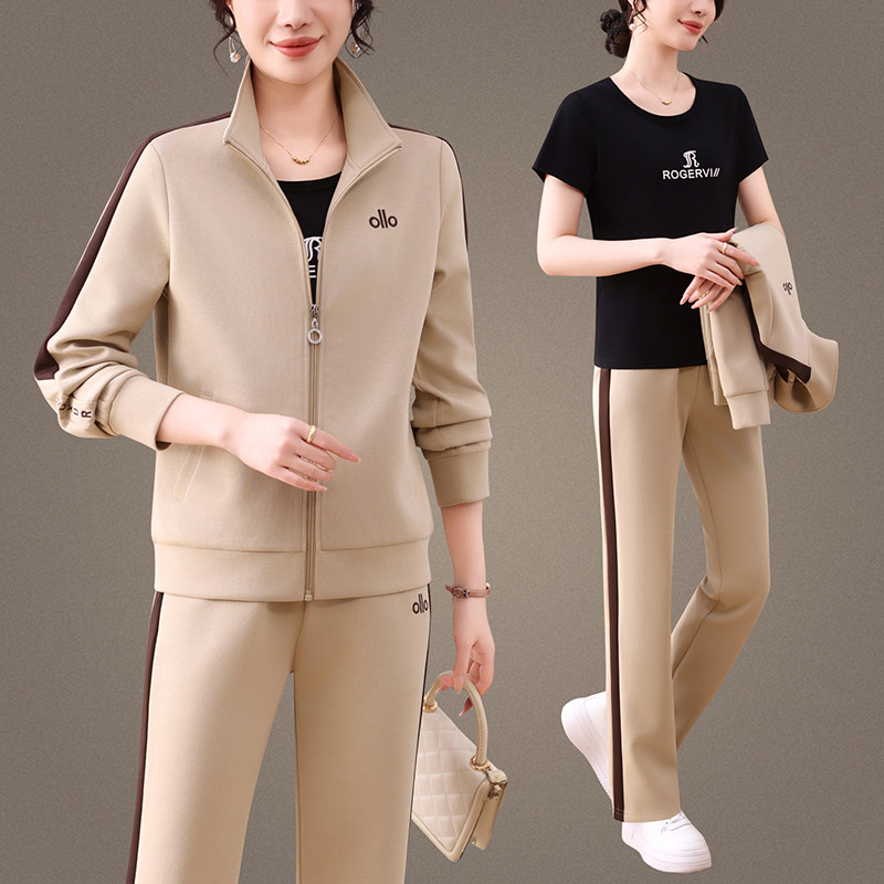 阔太太女装休闲运动服套装女士2025新款春装洋气中年妈妈三件套