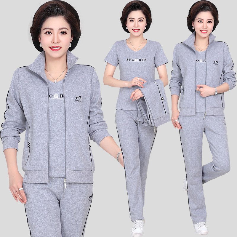 中老年运动套装女春秋季卫衣妈妈装休闲套装中年运动服女士三件套