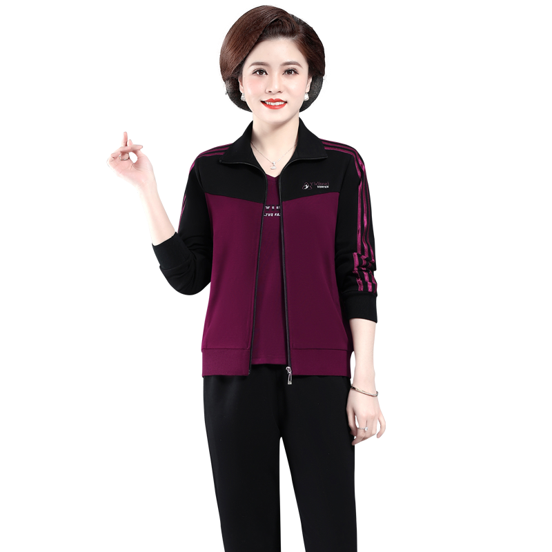 运动服套装妈妈春秋洋气三件套