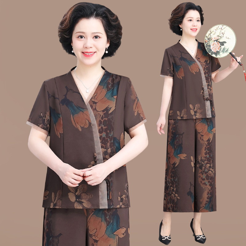 妈妈夏装2025新款套装中老年人夏季短袖小衫贵夫人品牌女装上衣服