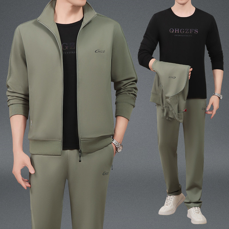 品牌爸爸秋冬装卫衣三件套中老年运动服套装男士春秋中年人休闲服