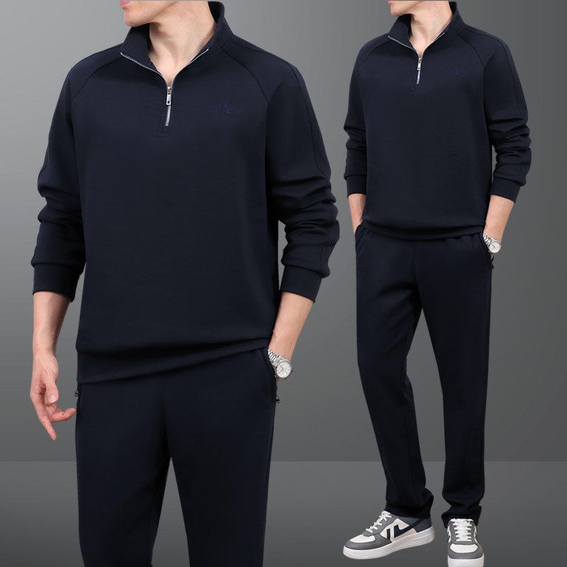 中老年爸爸秋装运动服休闲外套男春秋大码中年父亲上衣服两件套装