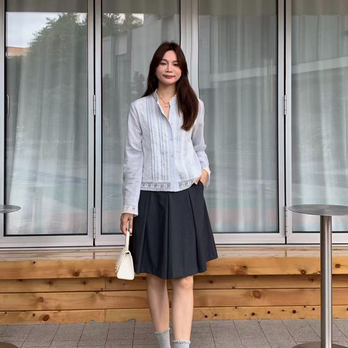 DUOMI【汀岚风语】秋新款时尚百搭蕾丝设计感长袖小衫女上衣D8805