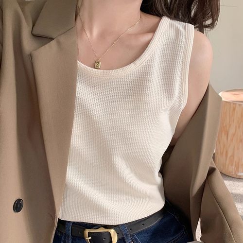 吊带背心女内搭2026新款西装打底无袖白色宽松华夫格上衣春夏外穿