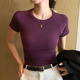 显瘦基础款 紫色圆领短袖 修身 新款 简约正肩打底上衣 T恤女2026夏季