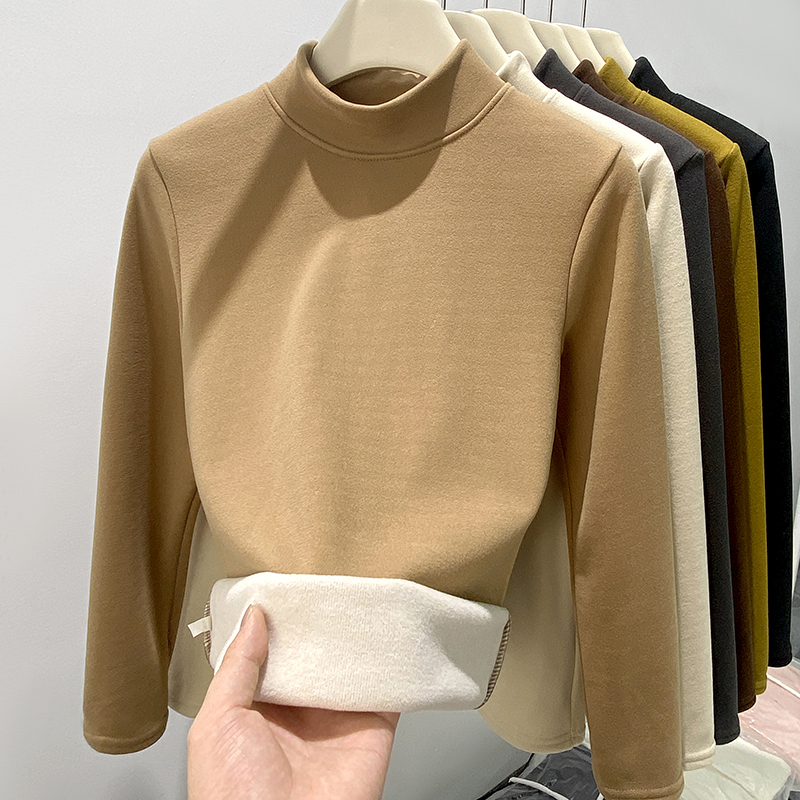 羊毛考拉绒打底衫女秋冬内搭2024新款半高领设计抗寒挡风保暖上衣