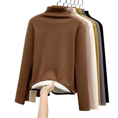 加绒半高领打底衫女秋冬高级感