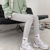 加绒加厚保暖棉裤 灰色螺纹打底裤 冬季 弹力内穿秋裤 女外穿春秋薄款