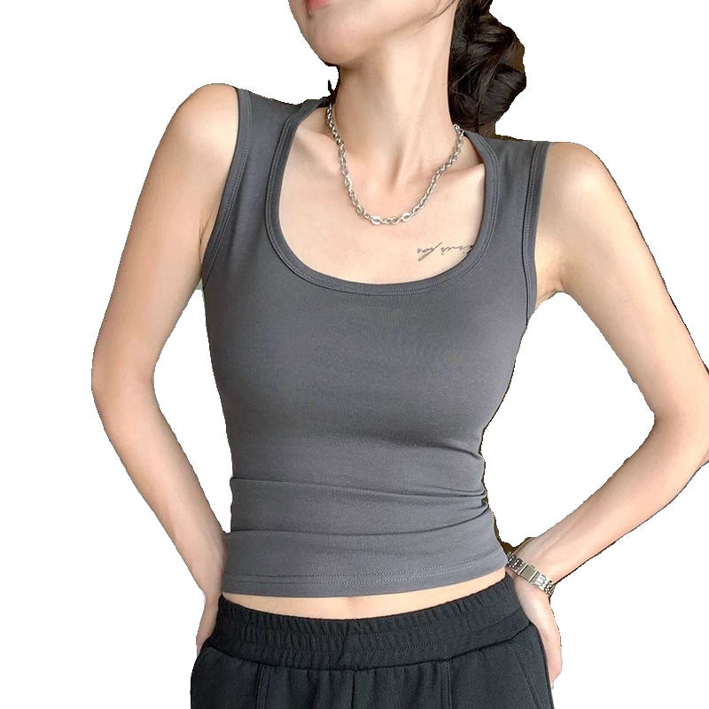 方领吊带背心女夏季内搭修身工字型宽肩带遮副乳无袖外穿打底上衣