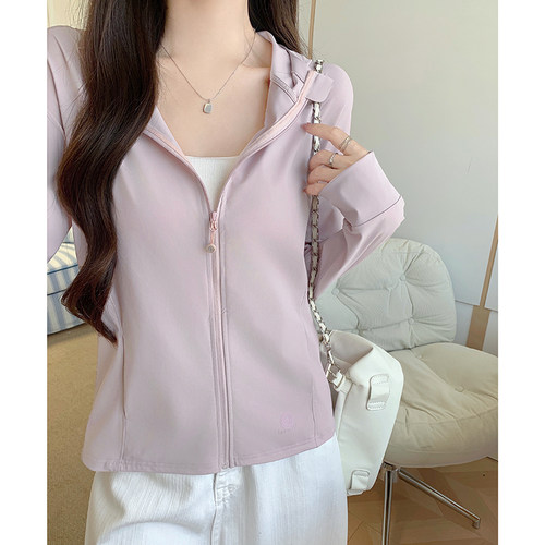 UPF99+紫色冰丝防晒衣女夏季薄款户外防紫外线原纱防晒服开衫外套