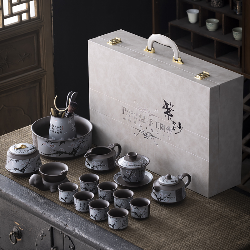 景德镇手工紫砂功夫茶具套装家用办公室陶瓷泡茶壶茶杯盘高档送礼