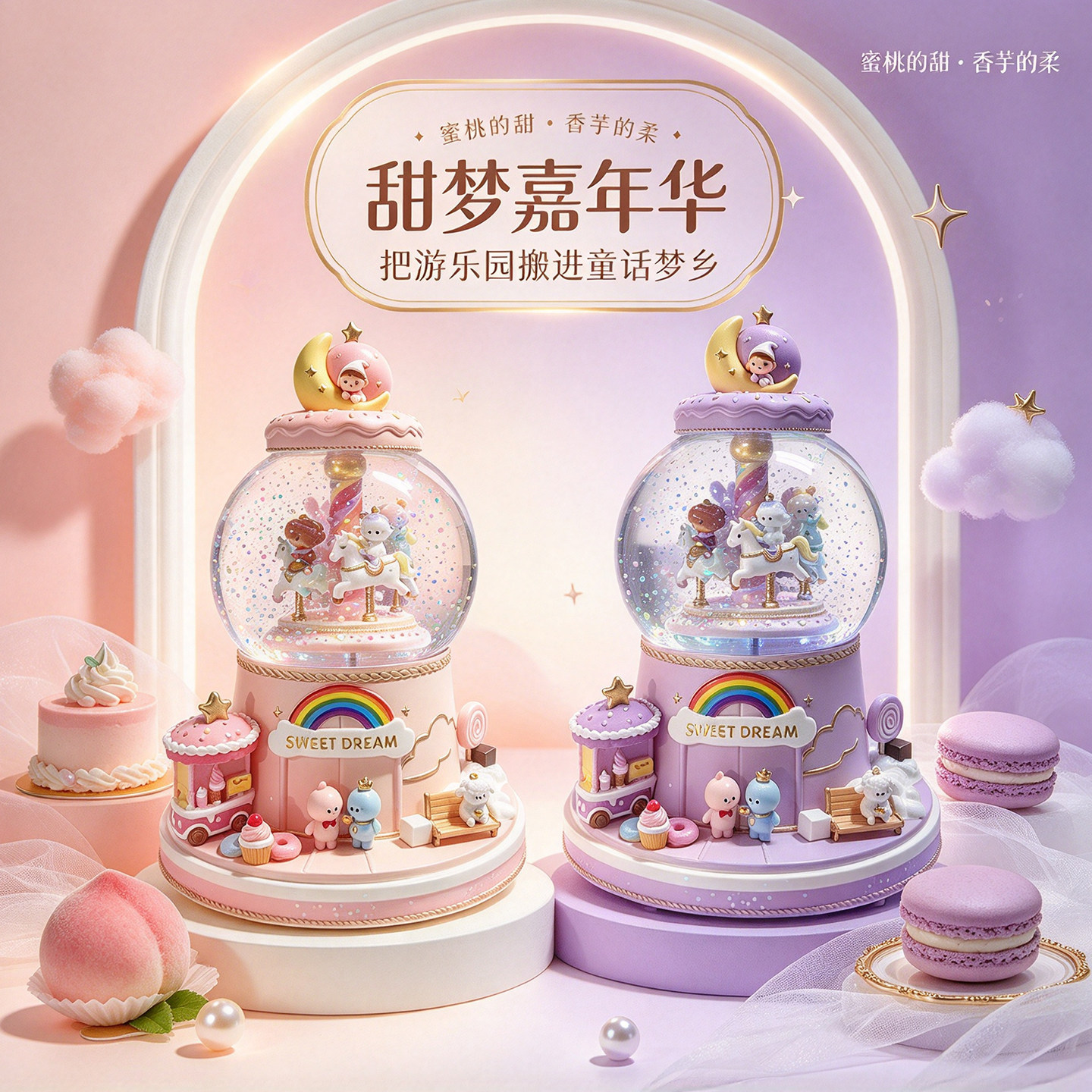 八音盒水晶球音乐盒女孩生日礼物可旋转木马儿童女生自动飘雪摆件