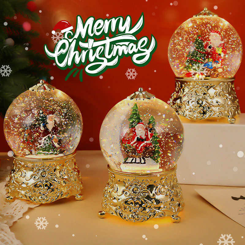 圣诞水晶球八音盒音乐盒圣诞树老人飘雪灯送小女孩儿童女生礼物