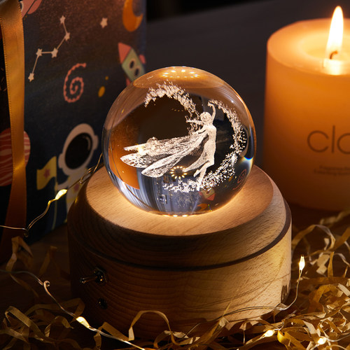 艾莎公主定制刻字七彩旋转水晶球