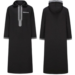 摩洛哥迪拜旅游青少年男装长袍刺绣民族风长衬衫中东阿拉伯服装