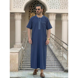 Middle East Arab男士长袍刺绣非洲民族宽松袍子摩洛哥礼拜穆斯林