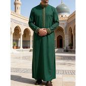 Men Robe非洲中东外贸男袍子长袖 刺绣宽松节日祈祷穆斯林宽松长袍