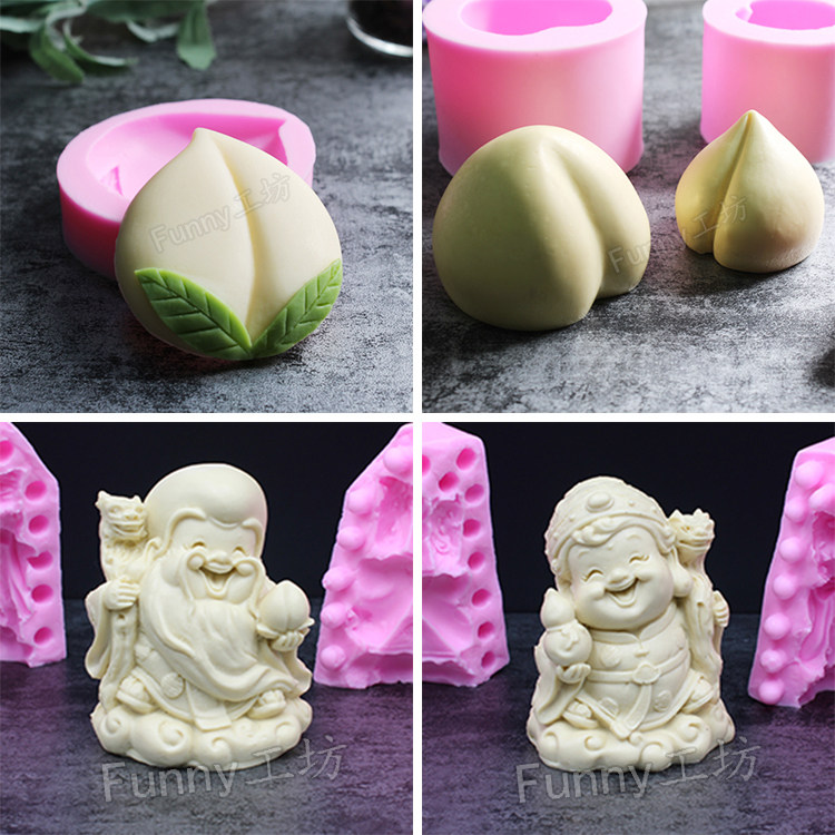 立体寿桃寿星模具 手工巧克力DIY烘焙翻糖蛋糕装饰慕斯甜品模硅胶,厨房/烹饪用具,烘焙模具,淘宝优惠券,粉丝福利购,淘宝优惠卷