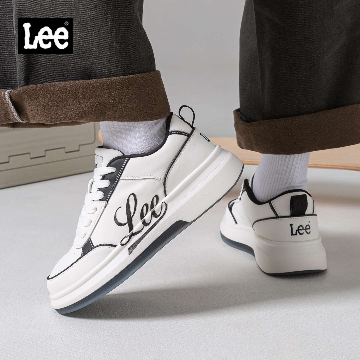 Lee鞋子男鞋2025新款潮流百搭厚底增高休闲板鞋男运动软底小白鞋,流行男鞋,休闲板鞋,淘宝优惠券,粉丝福利购,淘宝优惠卷