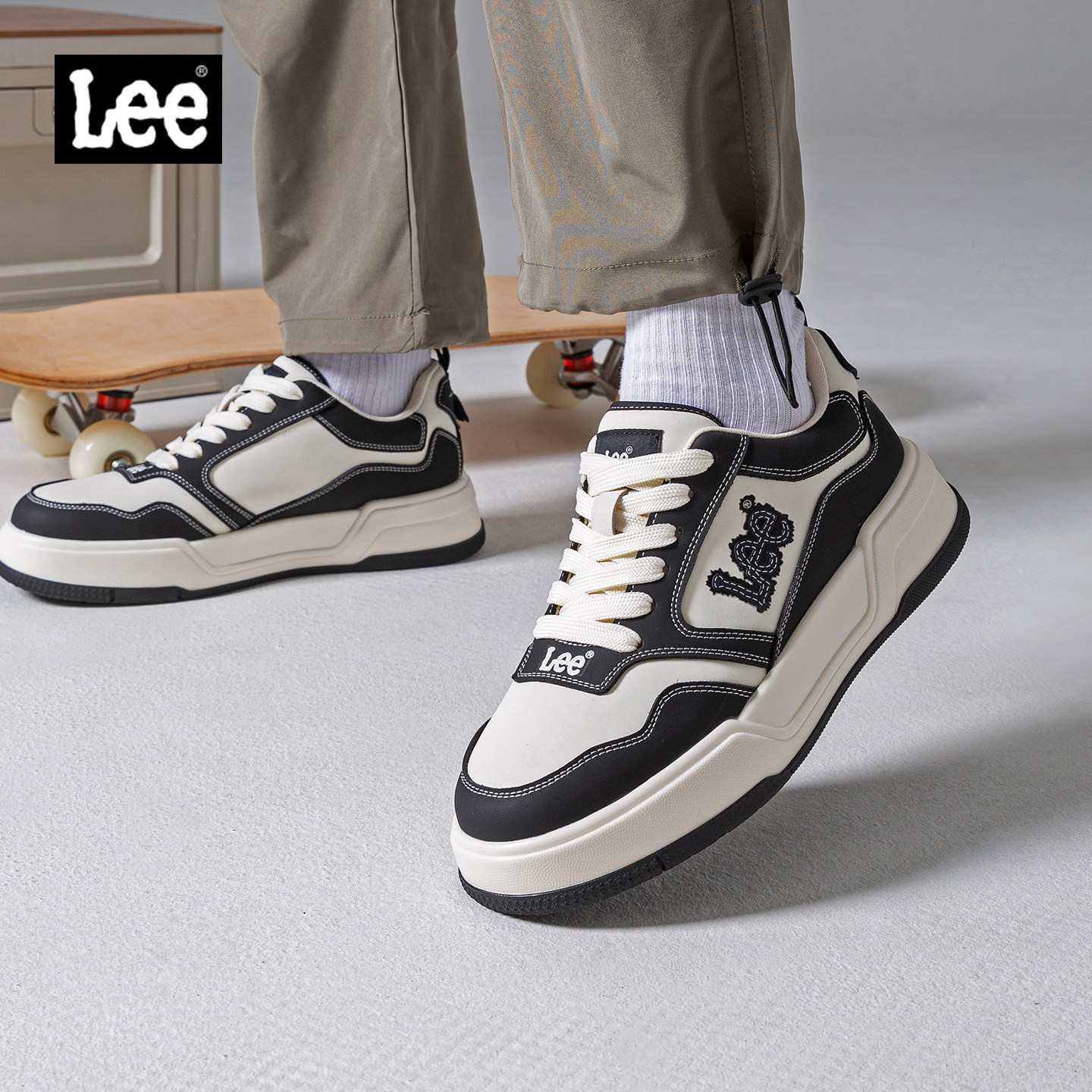 Lee鞋子男厚底增高板鞋男款2025新款时尚百搭爆款男鞋真皮运动鞋,流行男鞋,休闲板鞋,淘宝优惠券,粉丝福利购,淘宝优惠卷