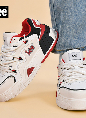 Lee男鞋2026新款真皮休闲板鞋潮流百搭小白鞋厚底增高运动面包鞋