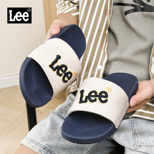 Lee男士防滑外穿刺绣拖鞋潮