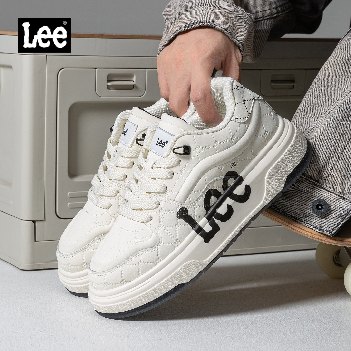 Lee厚底增高百搭小白鞋男图片