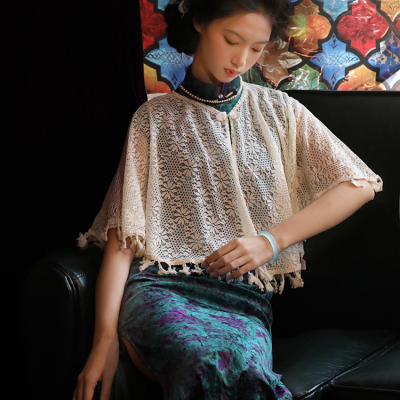 2025新款蕾丝披肩旗袍外搭配裙子