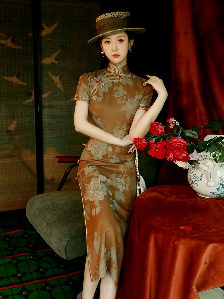 黄色新中式旗袍2024新款女复古民国老上海平时可穿高端长款连衣裙