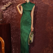 绿色高考送考旗袍2025新款 高端大气上档次复古民国风旗开得胜长款