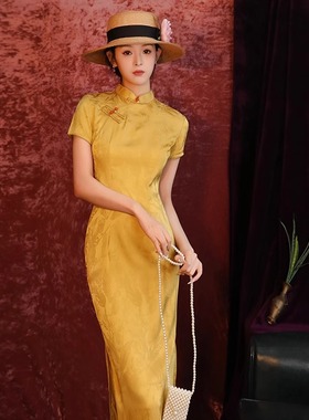 黄色旗袍2025新款女夏季高考旗开得胜日常可穿复古气质长款连衣裙
