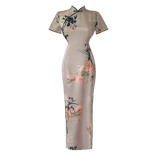 印花旗袍夏季年轻款少女复古中国风新式改良版时尚修身连衣裙长款