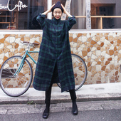 春秋新款 bf学生开叉薄外套 宽松显瘦中长款 百搭过膝格子衬衫 女韩版