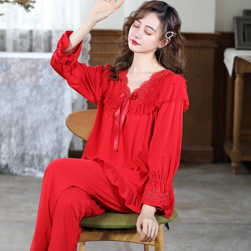 春秋纯棉长袖结婚本命年家居服