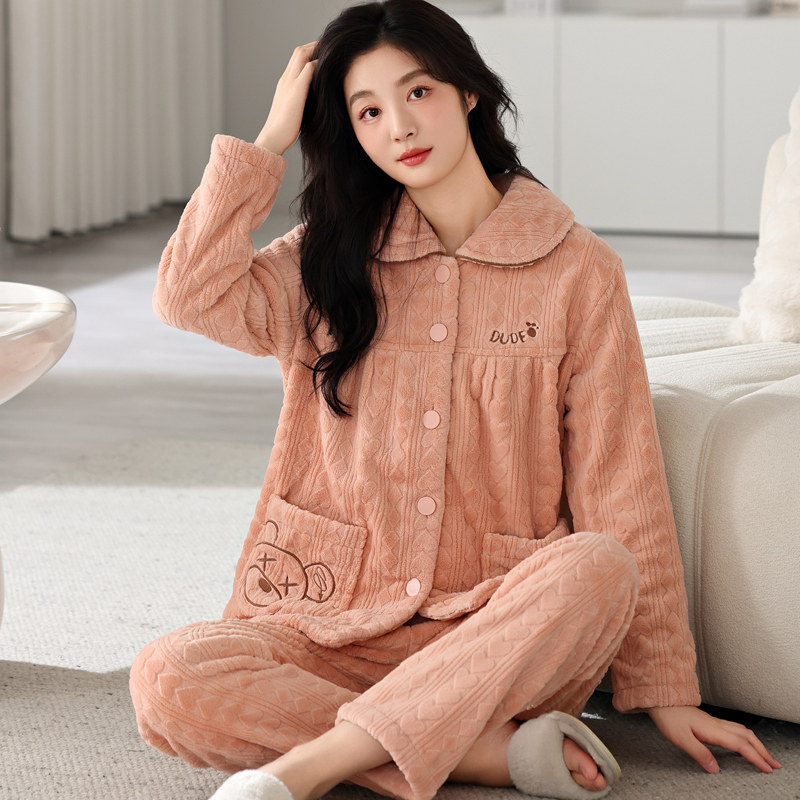 珊瑚绒秋冬季加厚加绒保暖睡衣女