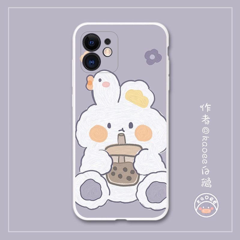 奶茶手机壳兔适用于iphone11苹果7plus超萌xr液态硅胶6@kaoee白鹅