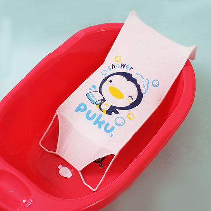 亏 PUKU蓝色企鹅沐浴床宝宝沐浴架婴儿浴架防滑 网布可拆洗包邮