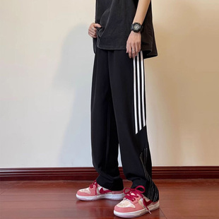 韩系独特设计感裤子男款2025年巨好看今年流行超火的黑色休闲裤