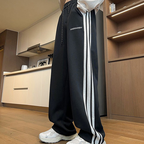 日系帅气垂感直筒运动休闲裤