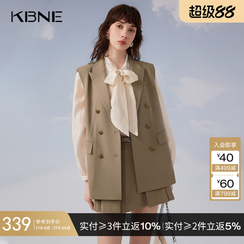 KBNE卡其色休闲职场通勤时尚马甲洋气时髦西装领无袖外套女春秋