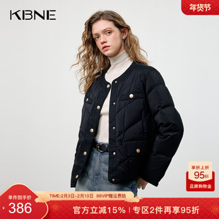 KBNE长袖短款黑色轻薄羽绒服2025冬季新款圆领防风保暖外套秋冬女